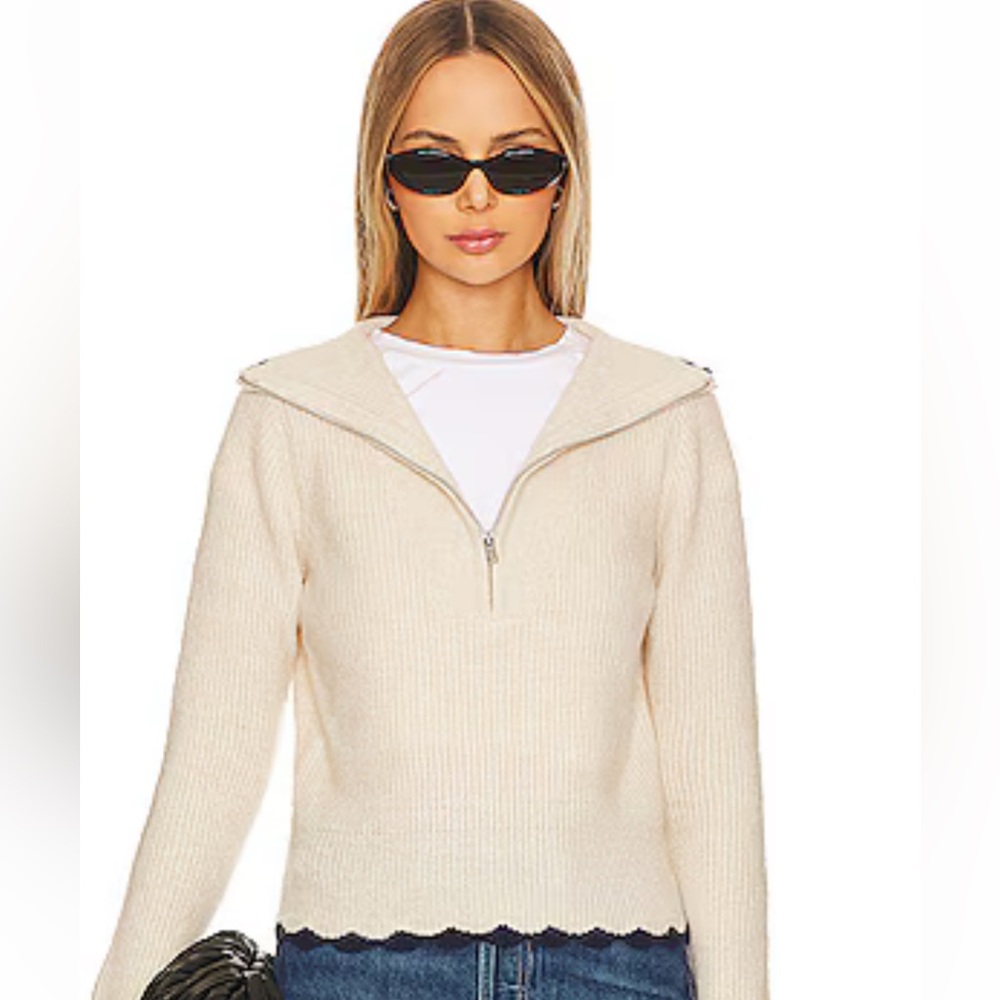 Heartloom michi Cream quarter zip sweater with scallop accents